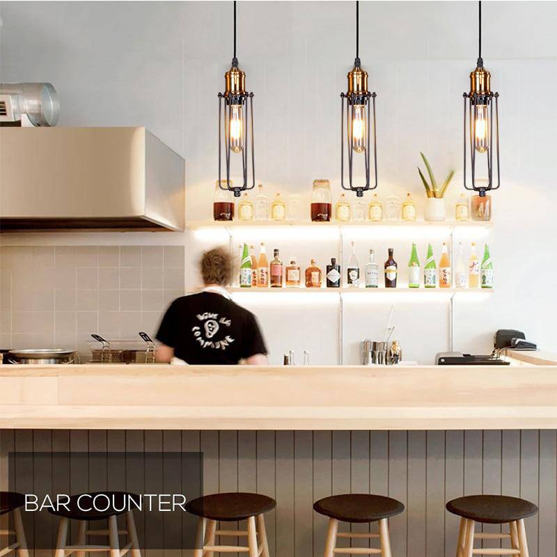 Suspension industriel LED en métal avec cage style rétro