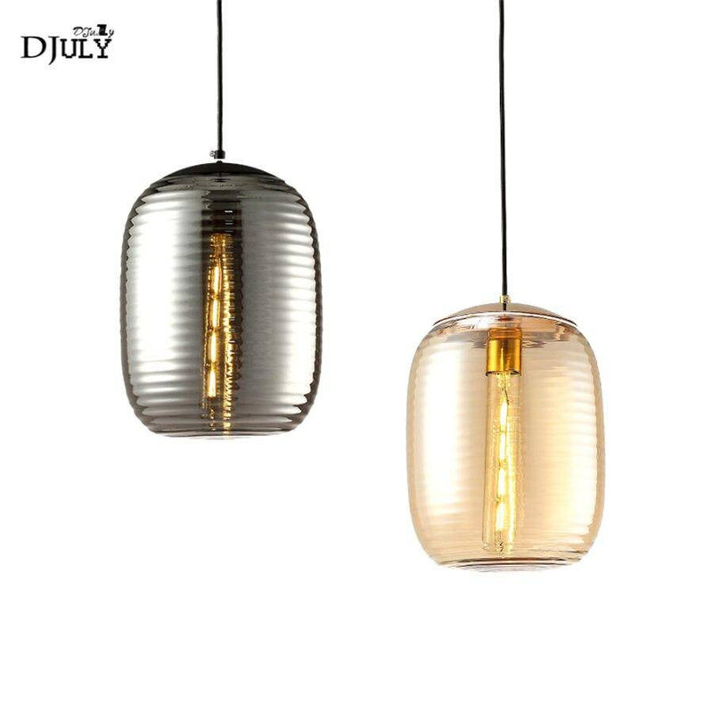 Suspension design LED avec abat-jour arrondi en verre à stripes Loft