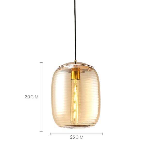 Suspension design LED avec abat-jour arrondi en verre à stripes Loft