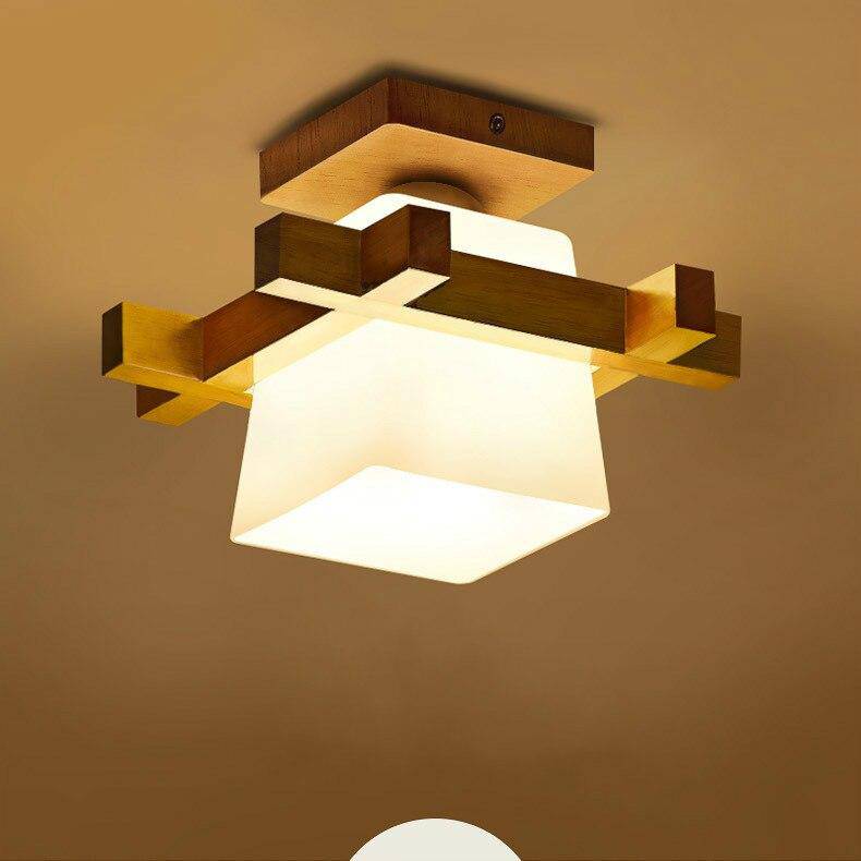 Plafonnier moderne LED en bois et cube style japonais