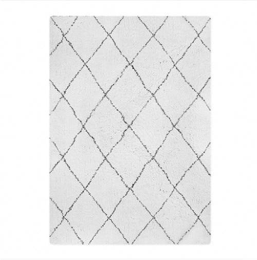 Tapis rectangle shaggy berbère blanc à motifs Ourain