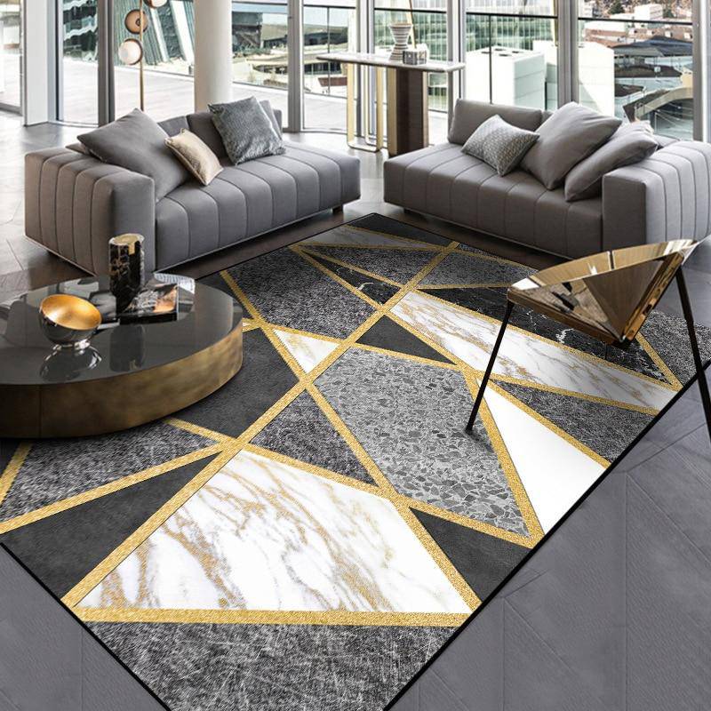 Tapis rectangle moderne blanc et gris style géométrique
