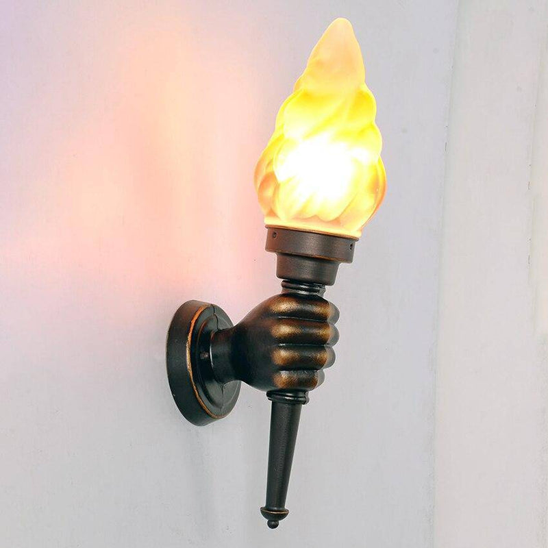 Applique murale rustique flambeau en verre tenu à la main en métal Vintage