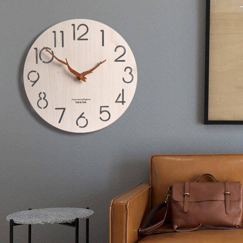 Horloge murale scandinave en bois 30cm avec aiguilles branches d'arbres Trunck