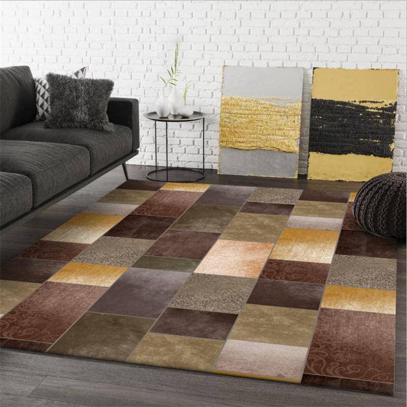 Tapis rectangle avec carrés aux tons marrons