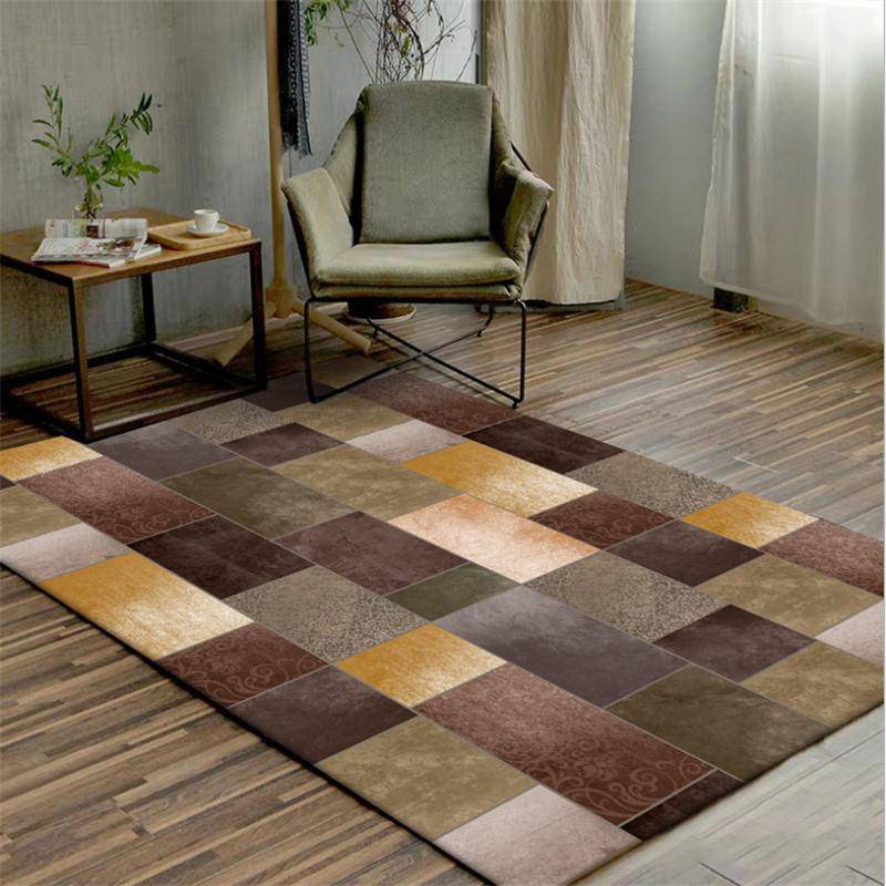 Tapis rectangle avec carrés aux tons marrons
