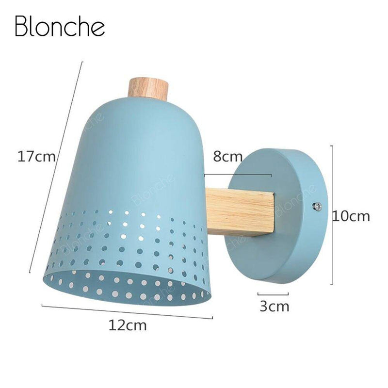 Applique murale moderne LED en bois avec abat-jour bleu Nordic