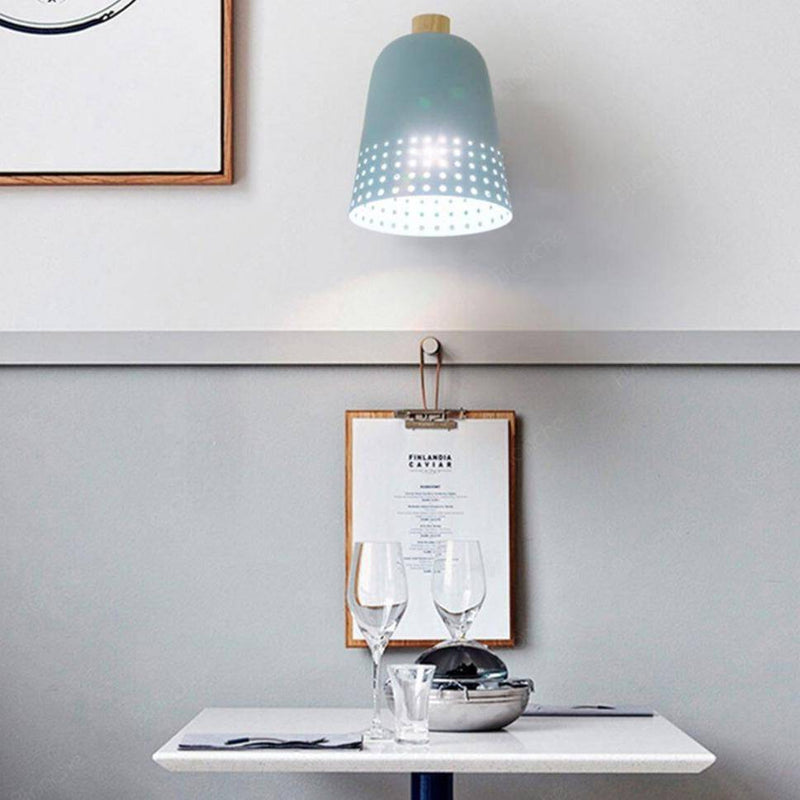 Applique murale moderne LED en bois avec abat-jour bleu Nordic