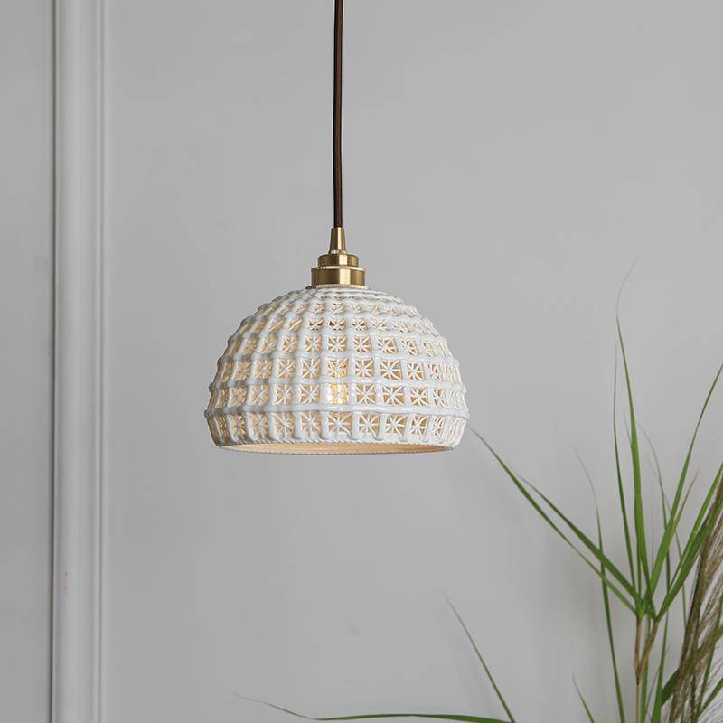 Suspension vintage LED blanche style japonais