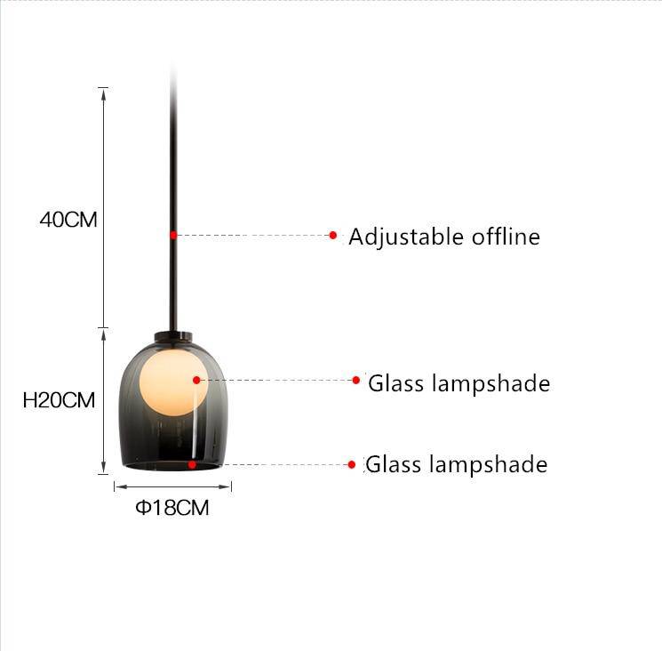 Suspension design en verre fumé avec boule intérieur