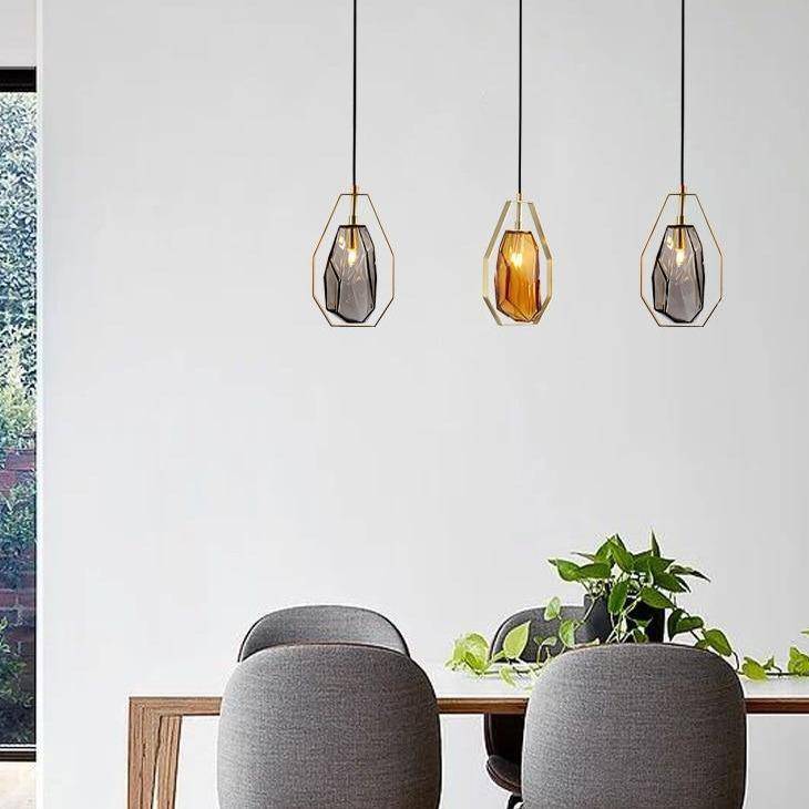 Suspension design LED en verre géométrique de couleurs Coffee