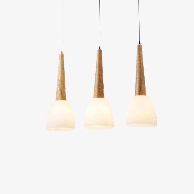 Suspension LED design en verre et bois conique