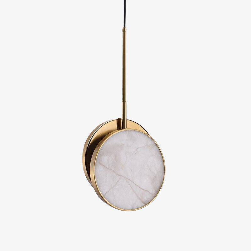 Suspension design LED avec disque en marbre et bords dorés