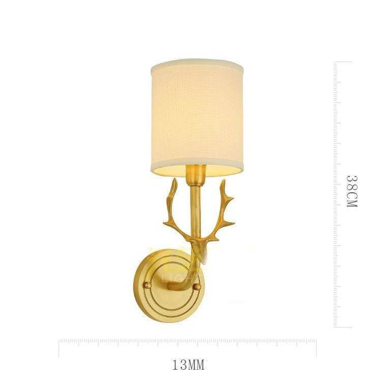 Applique murale rétro LED avec bras cuivré et abat-jour tissu