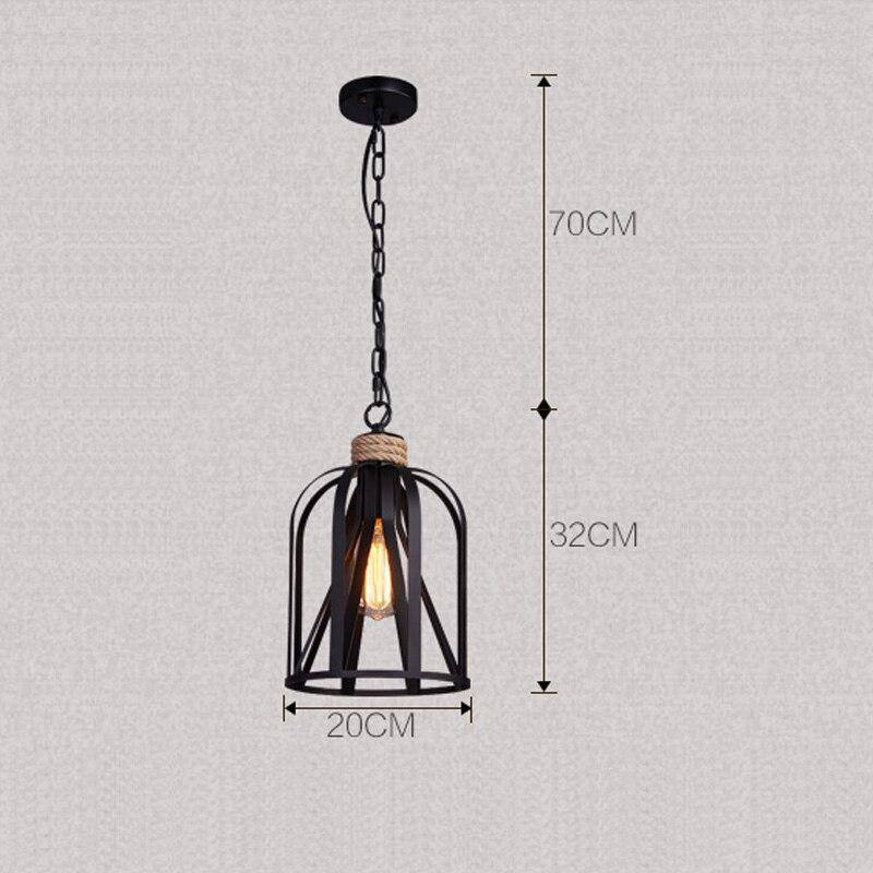 Suspension rustique LED avec cage en métal noir style industriel