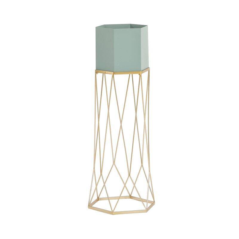 Piédestal sur pied haut design en métal avec pot géométrique