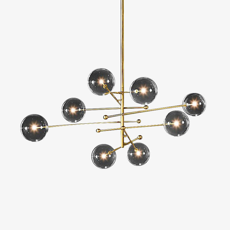 Lustre design LED base en métal doré et globes en verre Zuri