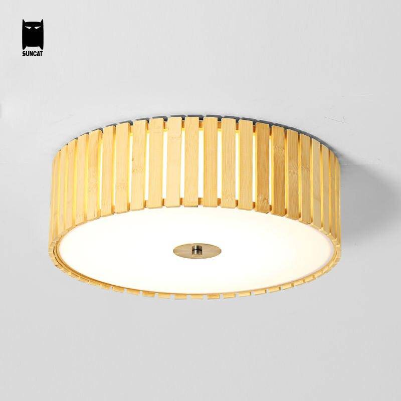 Plafonnier rond en bois LED aux bords arrondis Tatami
