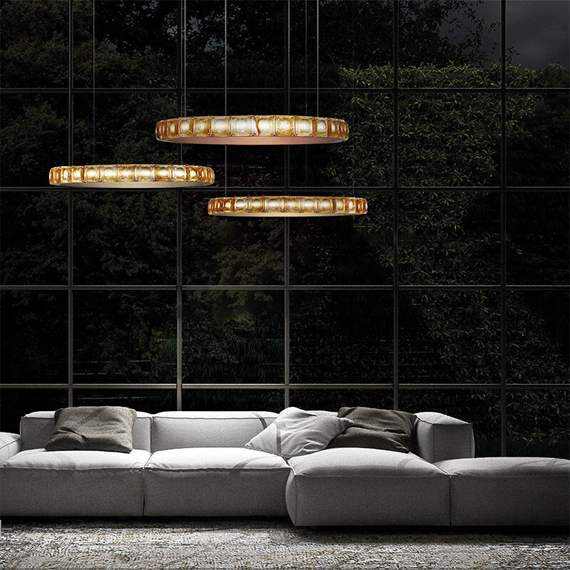 Lustre moderne LED style bague avec diamants en cristal Martis