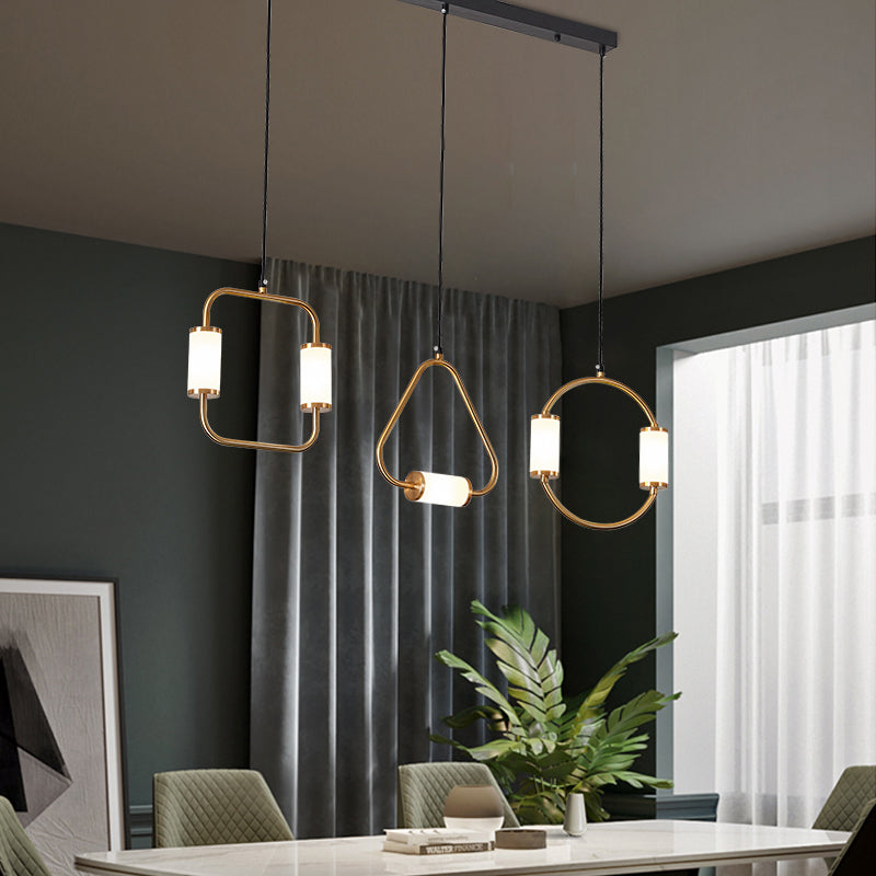 Suspension moderne LED tubes dorés avec forme géométrique Nyla