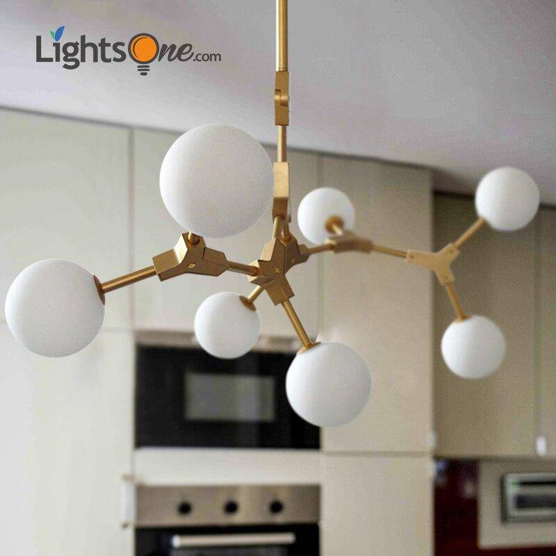 Suspension design à LED en métal doré et boules en verre Loft