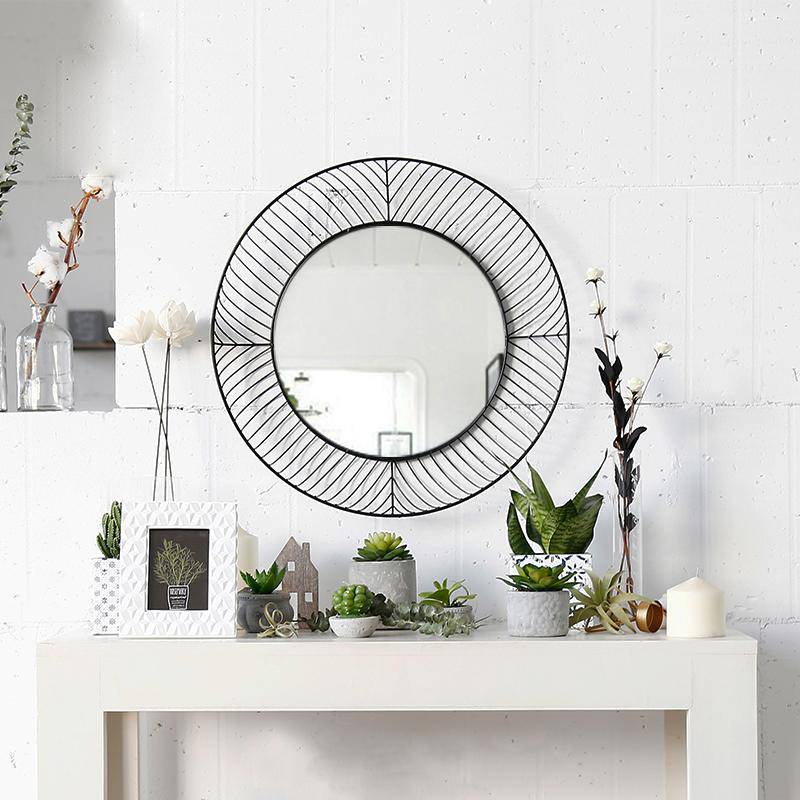 Miroir mural décoratif rond en métal noir Lattice