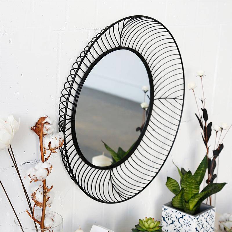 Miroir mural décoratif rond en métal noir Lattice