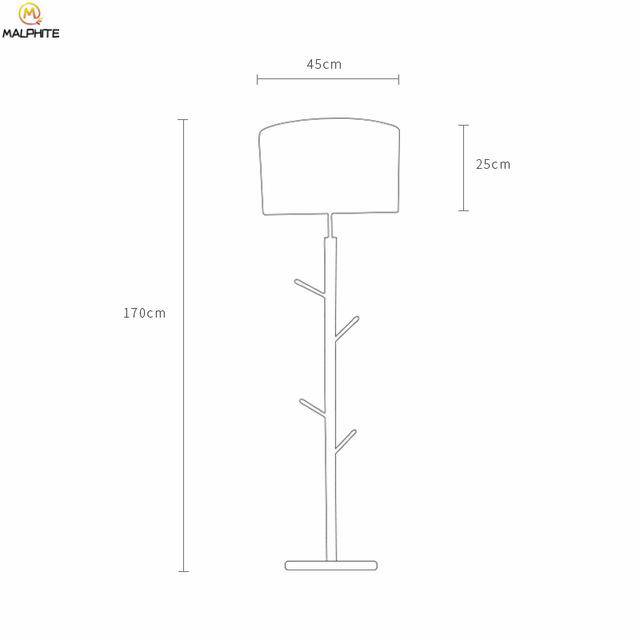 Lampadaire avec abat-jour en tissu et pied en bois à branches