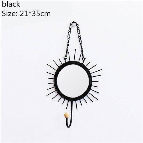 Miroir mural décoratif suspendu rond soleil noir Nordic