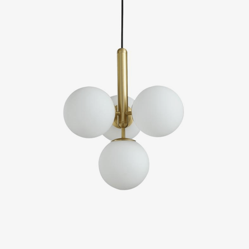 Suspension design LED avec cylindre doré et plusieurs boules en verres Fly