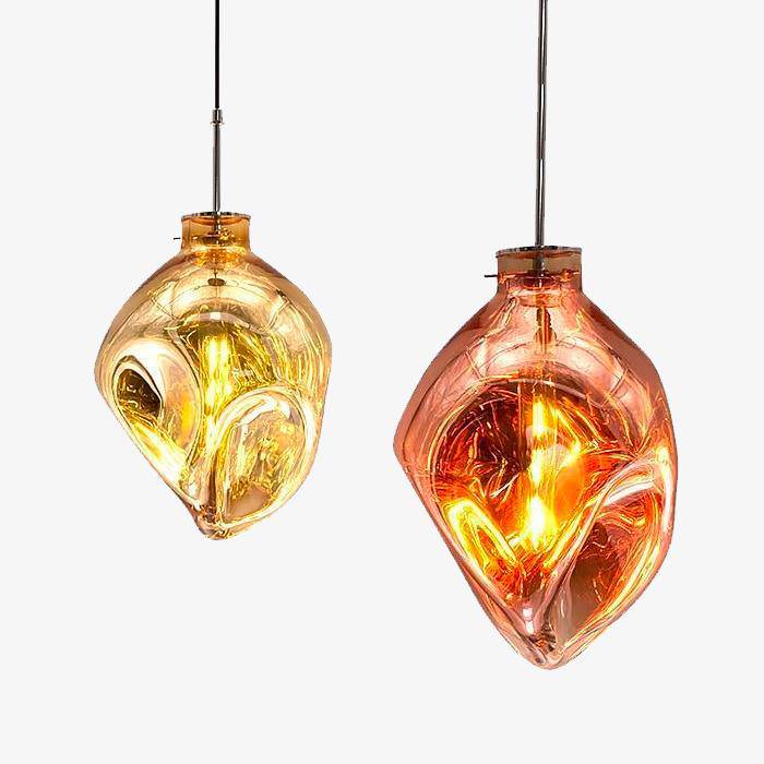 Suspension design LED en verre de couleur déformé Lava