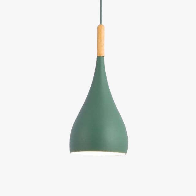 Suspension LED en métal coloré et baton en bois Nordic