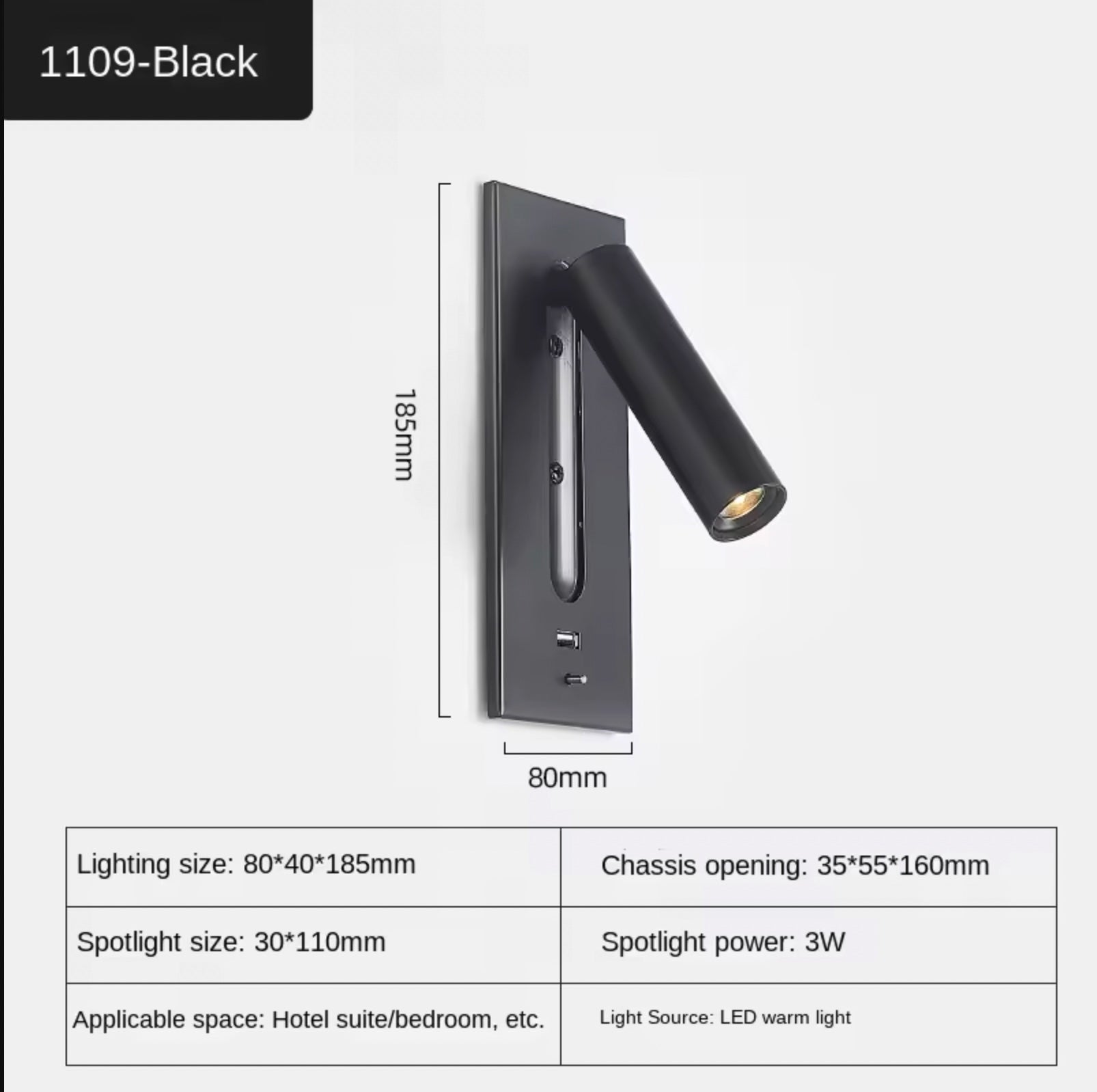Applique murale intérieure 110-240V 3W avec chargement USB - vue 12 sur 12