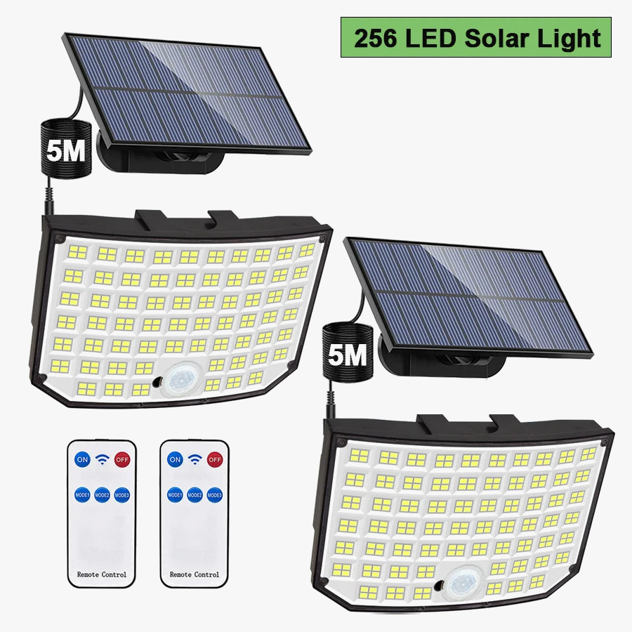 256 LED lumière solaire extérieure Super lumineux projecteurs avec télécommande IP65 étanche 3 Modes applique murale pour la décoration de jardin