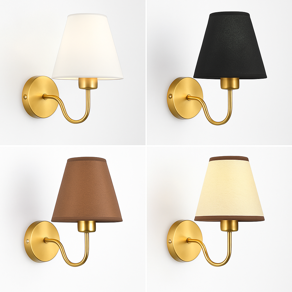 5/12W American Fabric Wall Lamp Modern Gold LED E27 Bulb Cloth Lampshade Wall Light for Hotel Bedroom Bedside Decoration Sconces - vue 3 sur 10