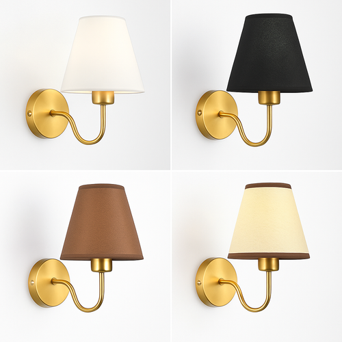5/12W American Fabric Wall Lamp Modern Gold LED E27 Bulb Cloth Lampshade Wall Light for Hotel Bedroom Bedside Decoration Sconces