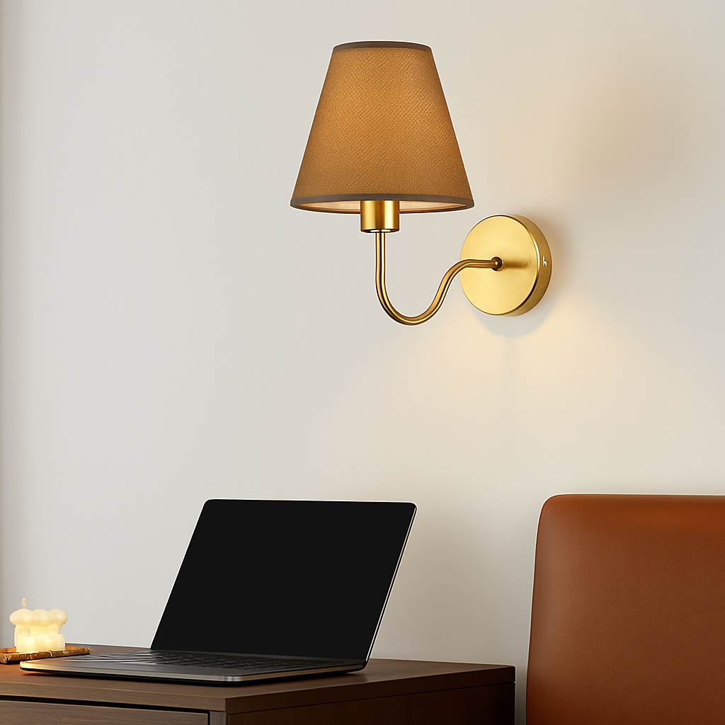 5/12W American Fabric Wall Lamp Modern Gold LED E27 Bulb Cloth Lampshade Wall Light for Hotel Bedroom Bedside Decoration Sconces - vue 6 sur 10