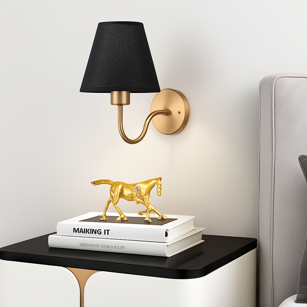 5/12W American Fabric Wall Lamp Modern Gold LED E27 Bulb Cloth Lampshade Wall Light for Hotel Bedroom Bedside Decoration Sconces - vue 7 sur 10