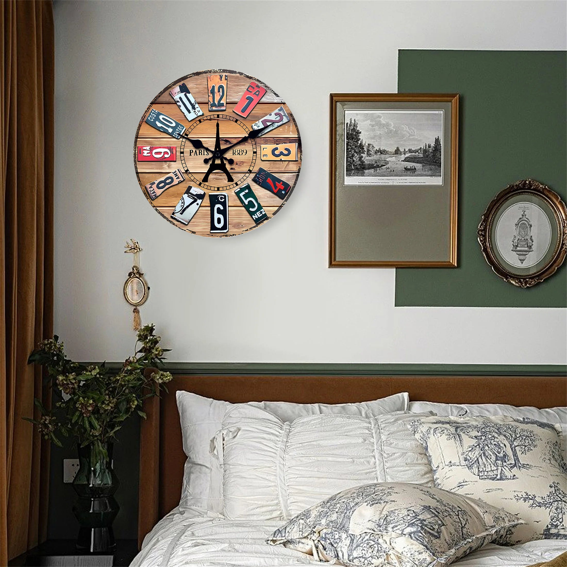 horloge murale numérique en bois rétro créatif silencieuse décorative - vue 4 sur 7