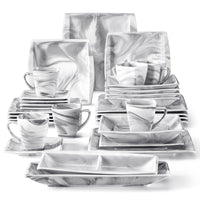 Service de table porcelaine effet marbre 32 pieces