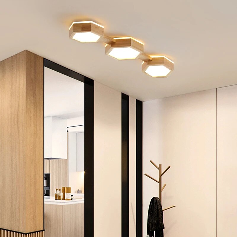 Plafonnier LED moderne en Grain de bois - vue 3 sur 9