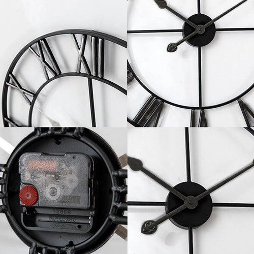 horloge murale vintage en métal silencieuse avec chiffres romains - vue 5 sur 7