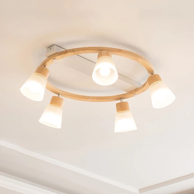 Lustre Bois LED Maison Éclairage Salon Cuisine - vue 4 sur 8