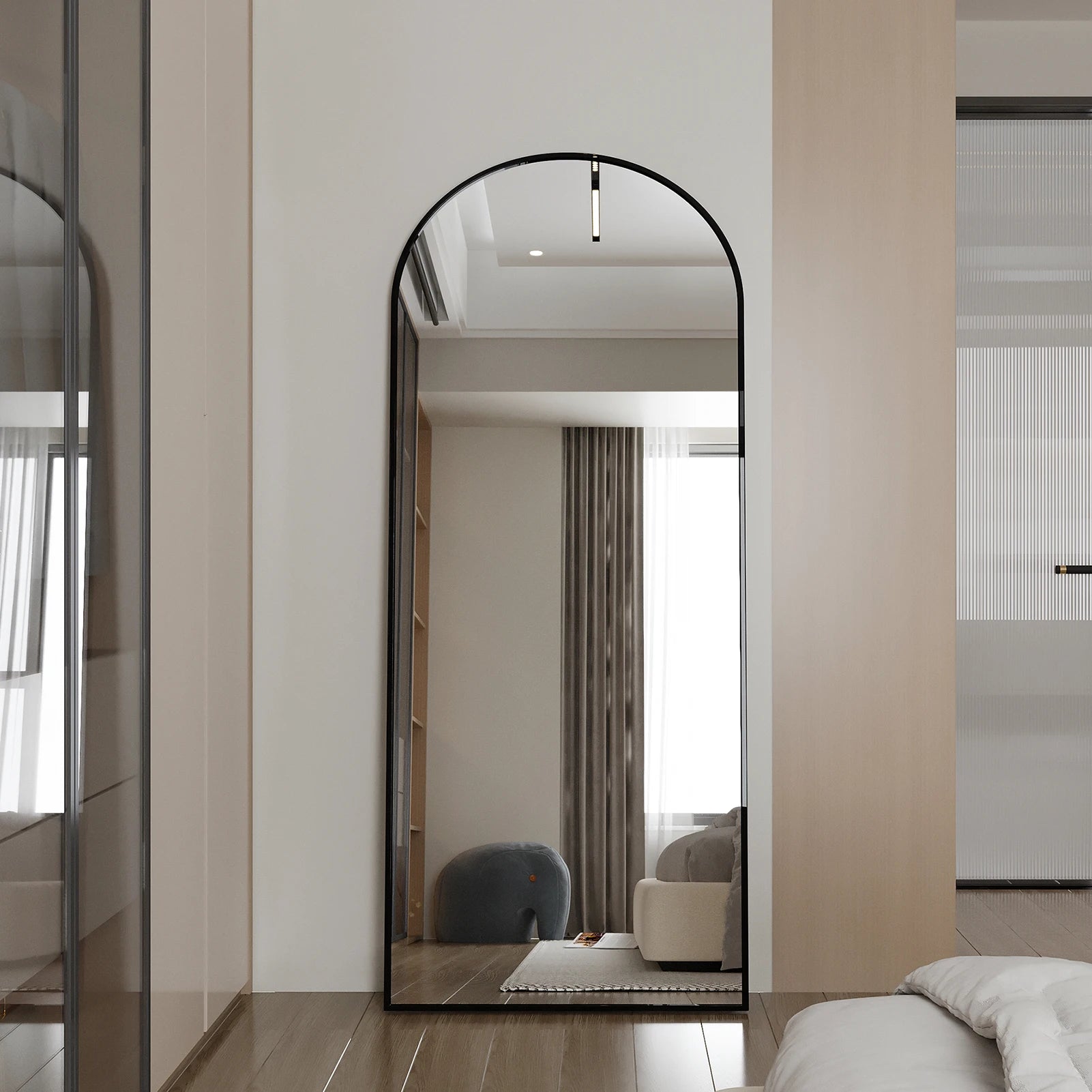miroir sur pied en verre trempé inclinable et mural - vue 5 sur 6