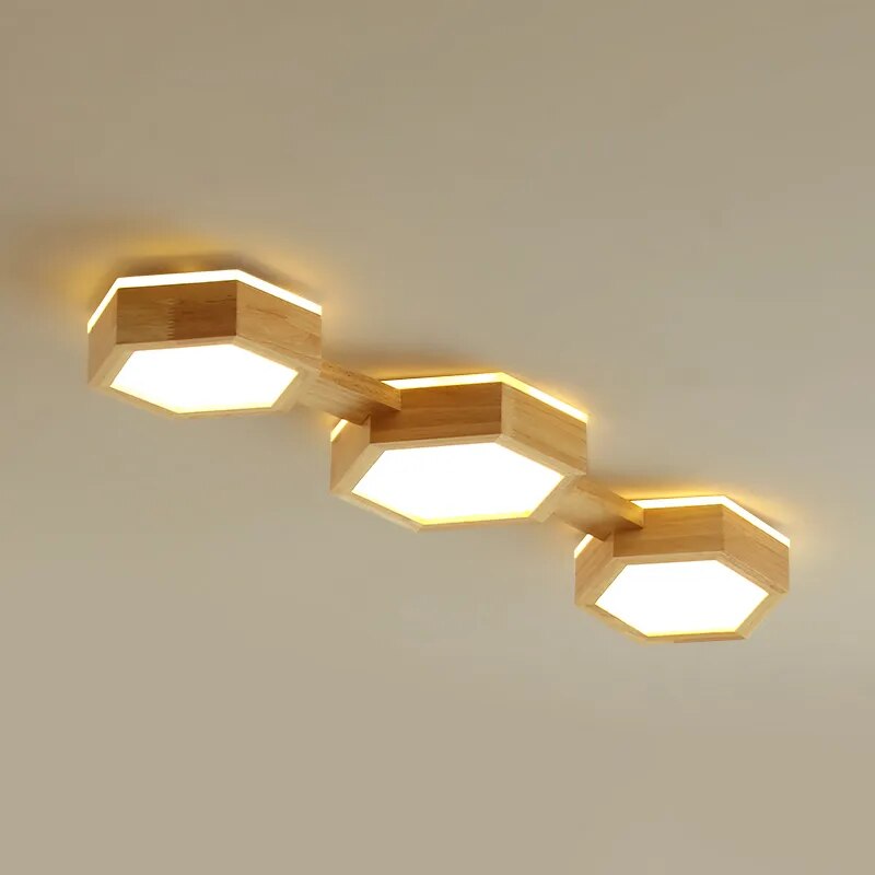 Plafonnier LED moderne en Grain de bois - vue 2 sur 9