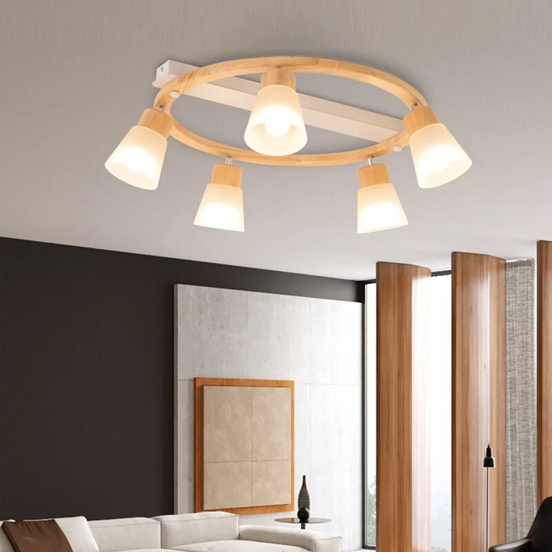 Lustre Bois LED Maison Éclairage Salon Cuisine - vue 2 sur 8