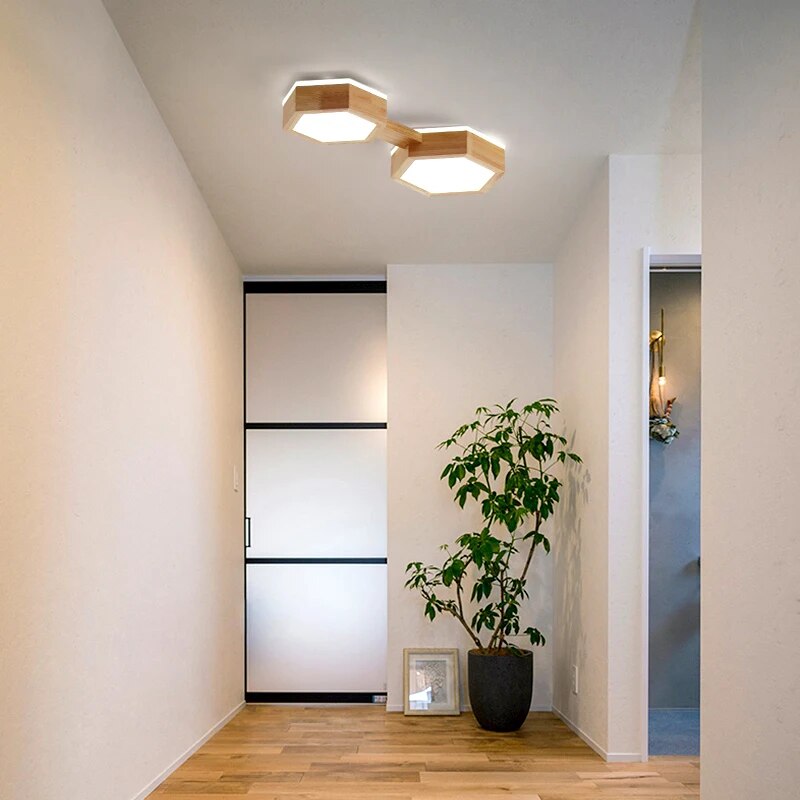 Plafonnier LED moderne en Grain de bois - vue 4 sur 9