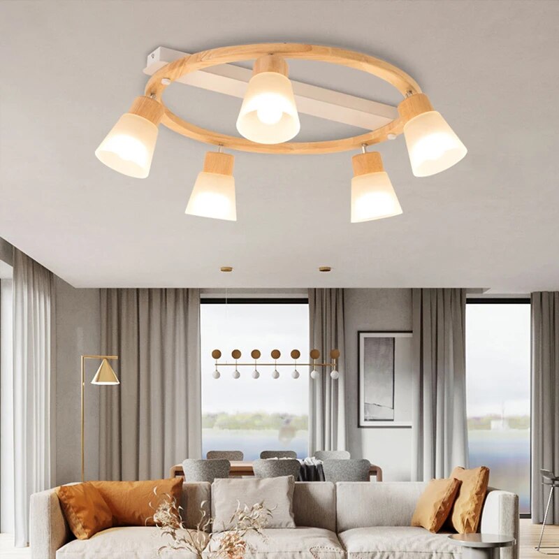 Lustre Bois LED Maison Éclairage Salon Cuisine - vue 3 sur 8