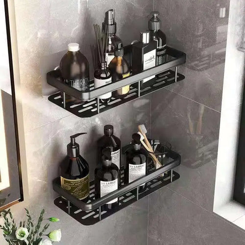 étagère d'angle murale porte-serviettes et porte-shampoing sans perçage - vue 3 sur 18