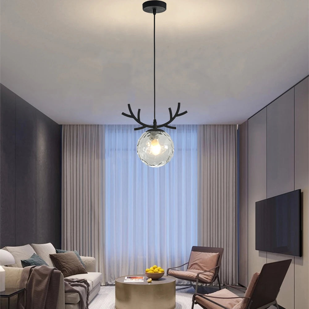 suspension en verre design vintage luminaire plaqué or moderne - vue 3 sur 10